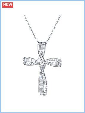 Sterling Silver Cubic Zirconia Twisted Cross Infinity Pendant Necklace 18in